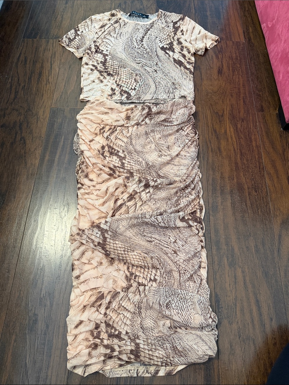 Lioness Blush Snake-Print Ruched Maxi Two-Piece set! Super cute and stylish!